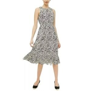 J. Crew Dress Zebra 4 Black Sleeveless‎ Tiered Midi Animal Print Cocktail Whimsy